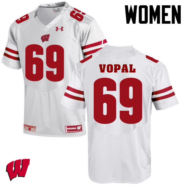 Wisconsin Badgers Women's #69 Aaron Vopal NCAA Under Armour Authentic White College Stitched Football Jersey QJ40C36VW